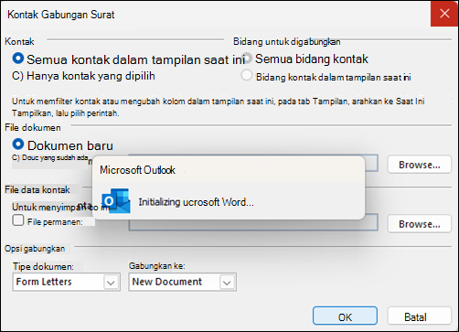 Gabungan Surat Outlook berhenti merespons pada jendela inisialisasi