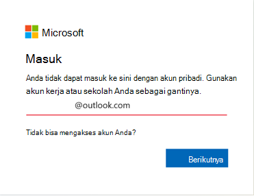 Cuplikan layar kesalahan masuk Outlook