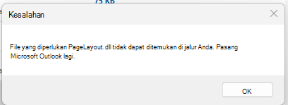 Cuplikan layar pesan kesalahan, File yang diperlukan PageLayout.dll tidak dapat ditemukan