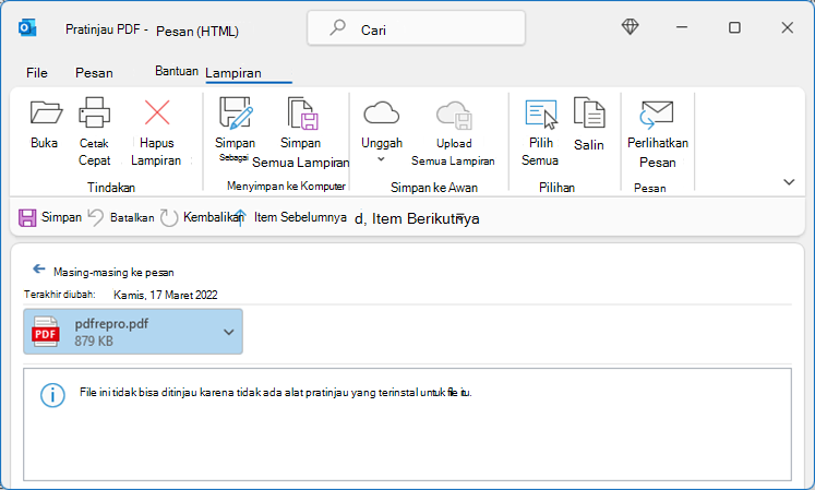 Kesalahan dalam PDF saat mencoba menampilkan dari Outlook