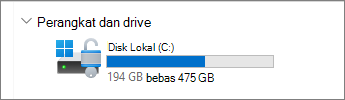 File Explorer gambar ruang yang tersedia di drive C.