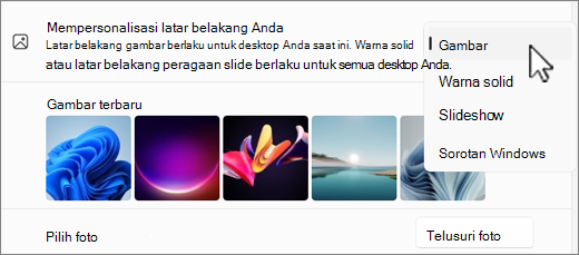 Cuplikan layar mempersonalisasikan pilihan latar belakang Anda.
