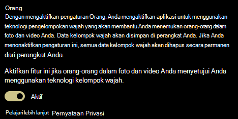 Memperlihatkan tombol aktif dan nonaktif untuk pengaturan People.