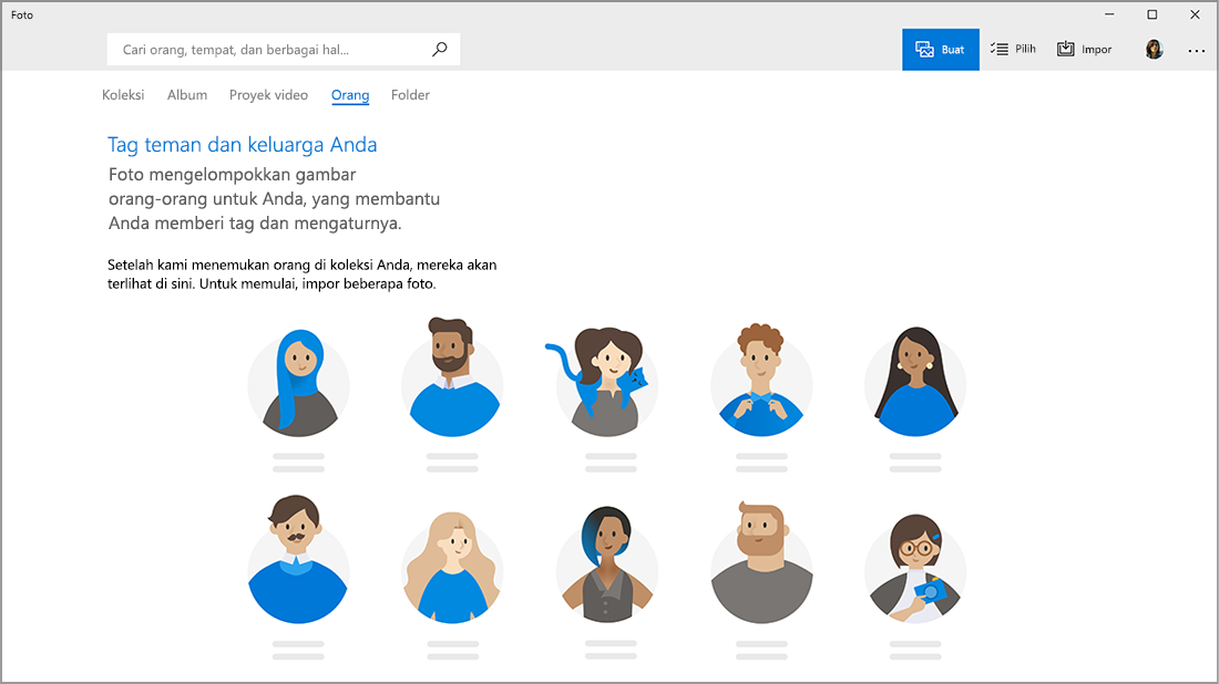 Cuplikan layar tab People sebelum diisi dengan wajah.