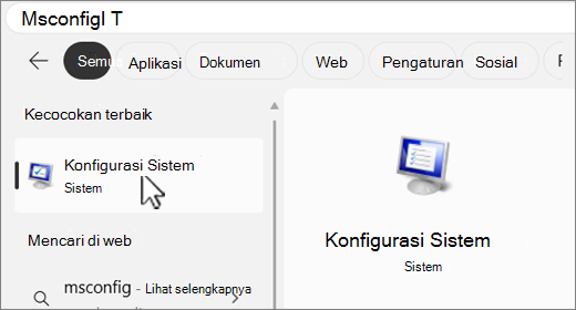 Cari MSConfig.