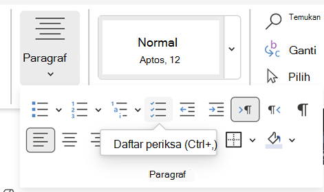 Menyisipkan Word Daftar Periksa