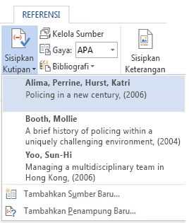Menyisipkan menu menurun Kutipan