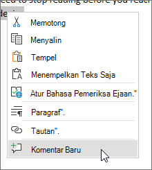 Pilih Komentar Baru pada menu konteks