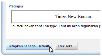 Tombol Setel Sebagai Default di kotak dialog Font
