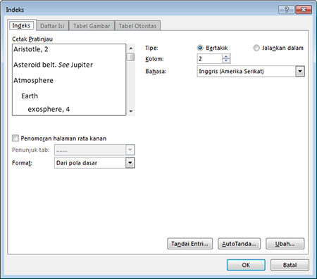 Kotak dialog indeks