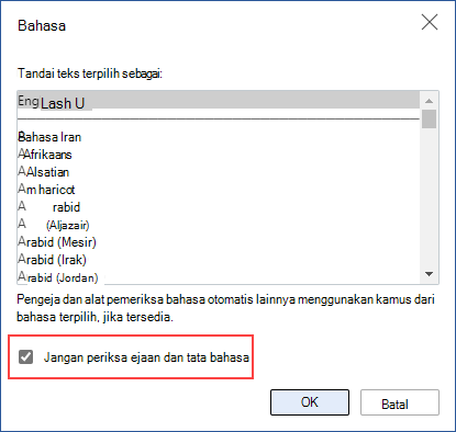 menonaktifkan pemeriksaan ejaan otomatis