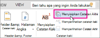 Tombol Sisipkan Catatan Akhir di Word Online