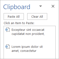 Memperlihatkan panel tugas Clipboard dengan konten yang disalin