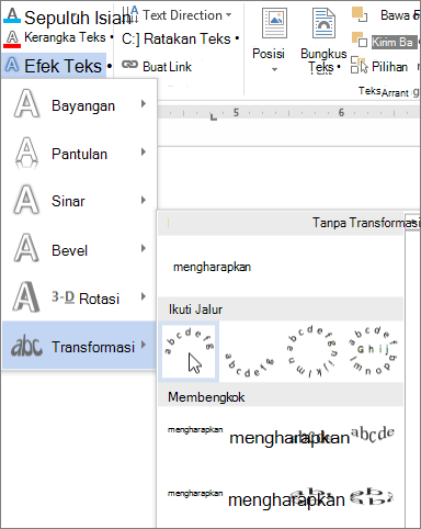 Memilih efek teks transformasi melengkung