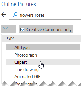 Pilih tombol Filter, lalu pilih Clipart