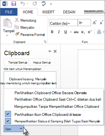 Hal-hal yang bisa Anda lakukan ke panel tugas Clipboard Office