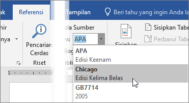 Pada tab Referensi pilih gaya kutipan dari daftar Gaya