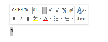 Mengatur ukuran font ke 1