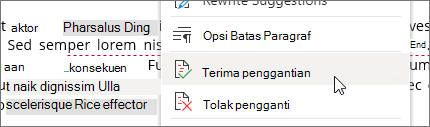 Klik kanan untuk menerima atau menolak perubahan.