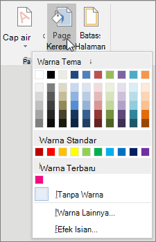 Opsi Warna Halaman diperlihatkan