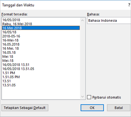 Kotak dialog Tanggal dan Waktu