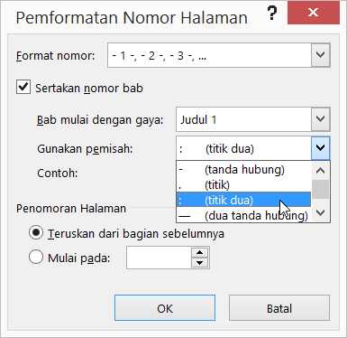 Memilih gaya nomor bab