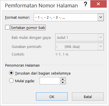 Kotak dialog Format Nomor Halaman