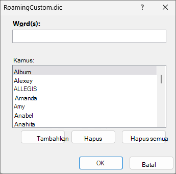 Dialog pengeditan kamus