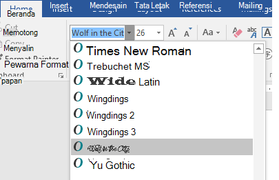 Font baru Anda sekarang muncul dalam daftar font di Word.