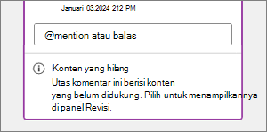 Pesan konten yang hilang pada komentar