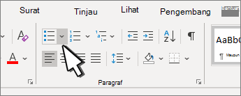 Panah bawah poin disorot dalam grup Paragraf.