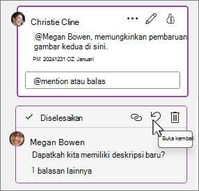 Tombol Buka kembali pesan yang diatasi