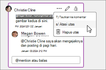 Opsi Atasi utas yang dipilih pada menu