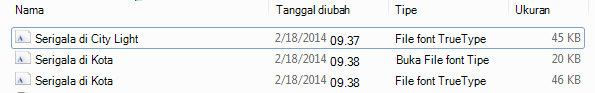 Daftar font dalam file yang sebenarnya.