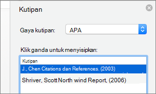 Panel kutipan dengan daftar kutipan.