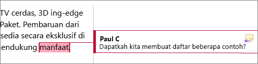 Komentar di dalam margin disorot