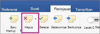 Pada tab Tinjau, Hapus Komentar disorot