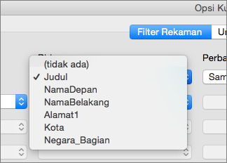 Klik bidang yang ingin Anda filter menurut