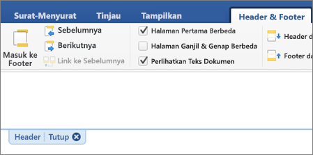 Area header dokumen diperlihatkan