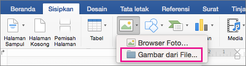 Pada tab Sisipkan, Gambar dari File disorot.