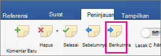 Pada tab Tinjau, di bagian Komentar, Komentar Berikutnya disorot
