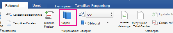 Pada tab Referensi, Kutipan disorot.