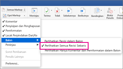 Perlihatkan semua Revisi sebaris disorot