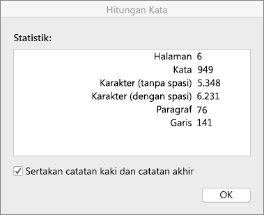 kotak dialog hitung Word