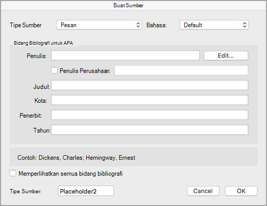 Membuat sumber kutipan