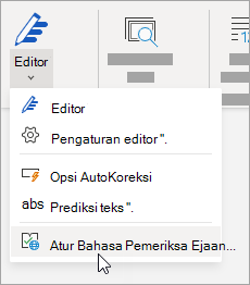 Pada tab Peninjauan, klik Editor > Atur Bahasa Pemeriksa Ejaan