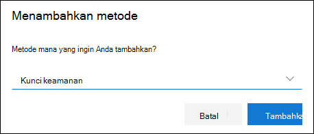 Kotak tambahkan metode, dengan kunci Keamanan dipilih