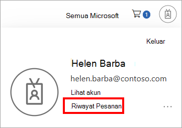 Cuplikan layar2 memperlihatkan tempat untuk masuk dan menampilkan riwayat pesanan akun Anda