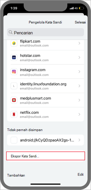Lokasi Ekspor kata sandi Android Chrome