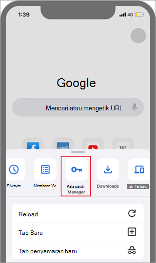 Lokasi perintah Kata Sandi Chrome Andoid